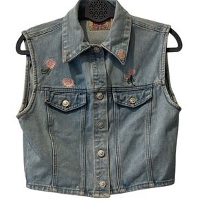 Ki-ko-mo Kikomo Denim Embroidered Boho‎ Floral Vest Medium